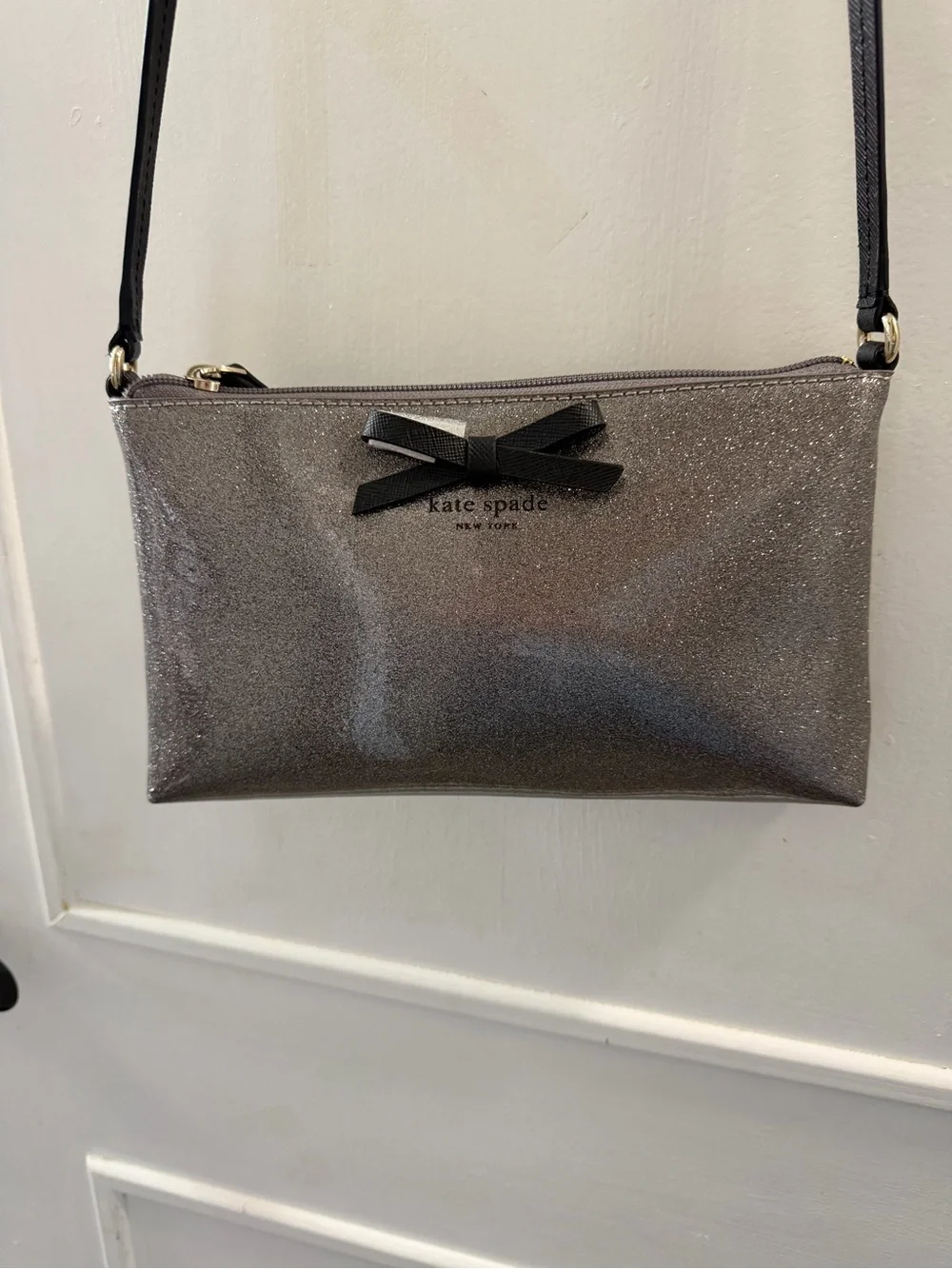 kate spade Metallic Silver Bow Crossbody Bag NWT